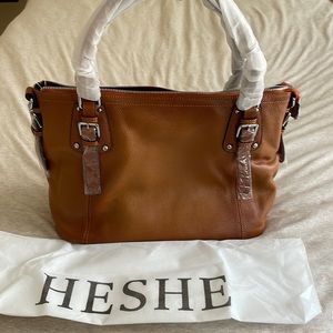 Brand new brown leather bag, long strap included